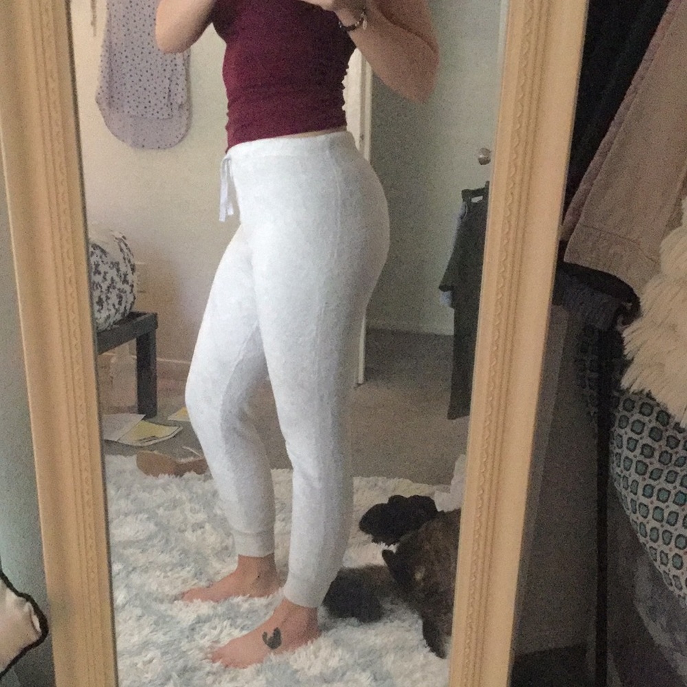 Fuzzy white joggers